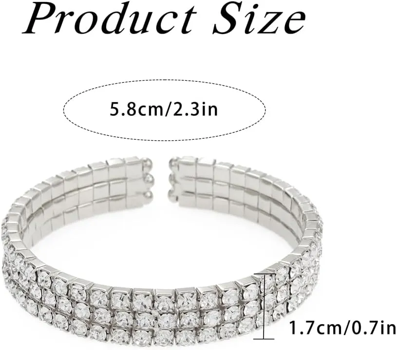 Rhinestone Open Cuff Bracelets Crystal Tennis Bangle Bracelet Prom Party Wedding Bangles Jewelry for Women