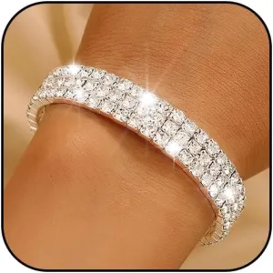 Rhinestone Open Cuff Bracelets Crystal Tennis Bangle Bracelet Prom Party Wedding Bangles Jewelry for Women