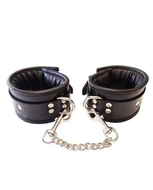 Rouge Padded Leather Adjustable Wrist Cuffs - Black
