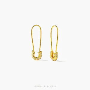 Safety Pin CZ Hoop Earrings, Unisex, Gold, Silver SHEMISLI SH019