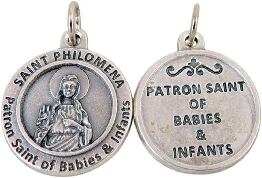 Silver Toned Base Catholic Patron Saint Medal Pendant, 3/4 Inch
