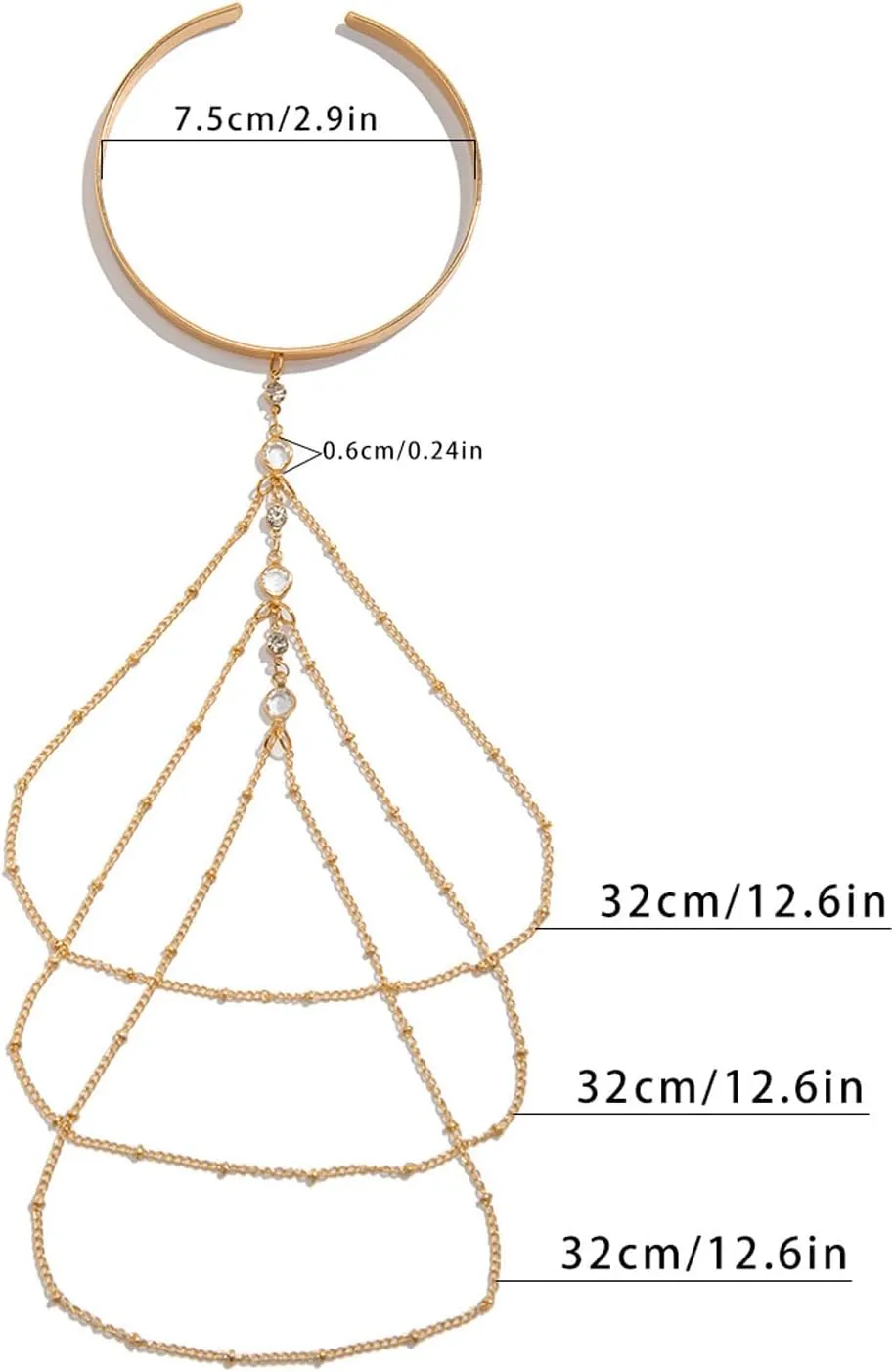 Simple Crystal Bead Tassel Upper Arm Chain Bracelet Multi-layered Bikini Armlet Rhinestone Adjustable Open Arm Cuff Bangle Bracelets Summer Beach Body Jewelry for Women