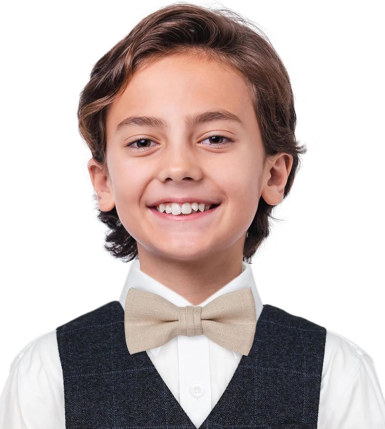 Solid Bow Tie Pre-Tied for Men and Boys, Cotton and Linen Blended Bowties