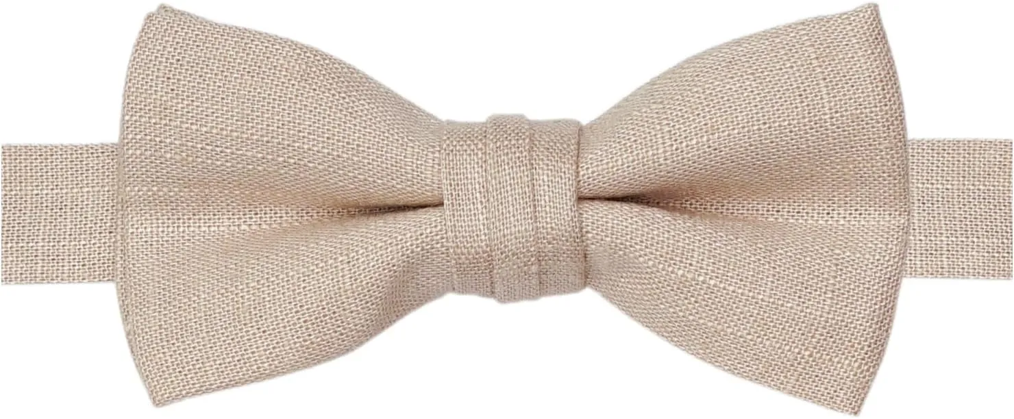 Solid Bow Tie Pre-Tied for Men and Boys, Cotton and Linen Blended Bowties