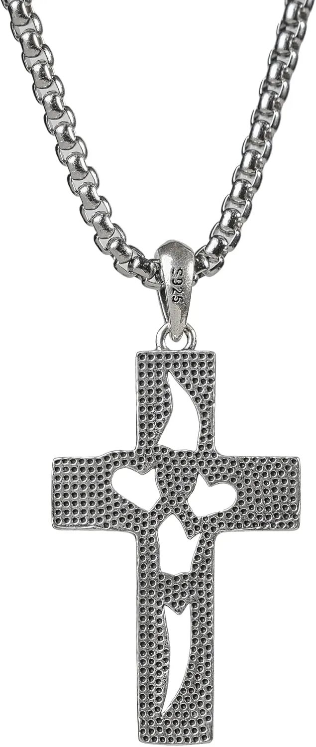 Sterling Silver Crucifix Pendant for Men, Catholic Jesus Cross Necklace for Women, 925 Sterling Silver Crucifix Necklace with Jesus Religious Gift for Easter Christmas