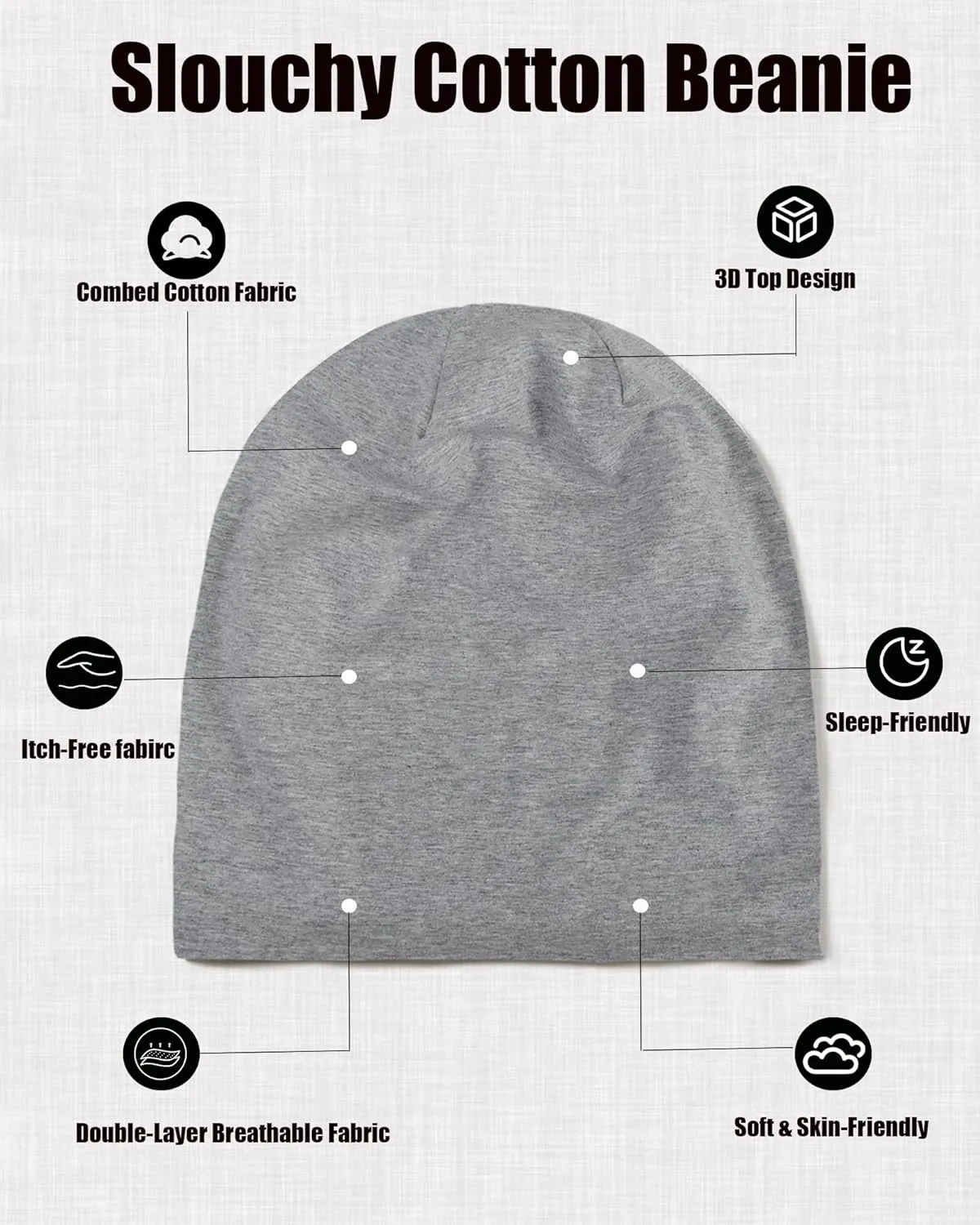 Summer T-Shirt Cotton Slouchy Beanie for Women Men Fashion Style Soft Hipster Daily Hat Lightweight Skull Sleep Cap