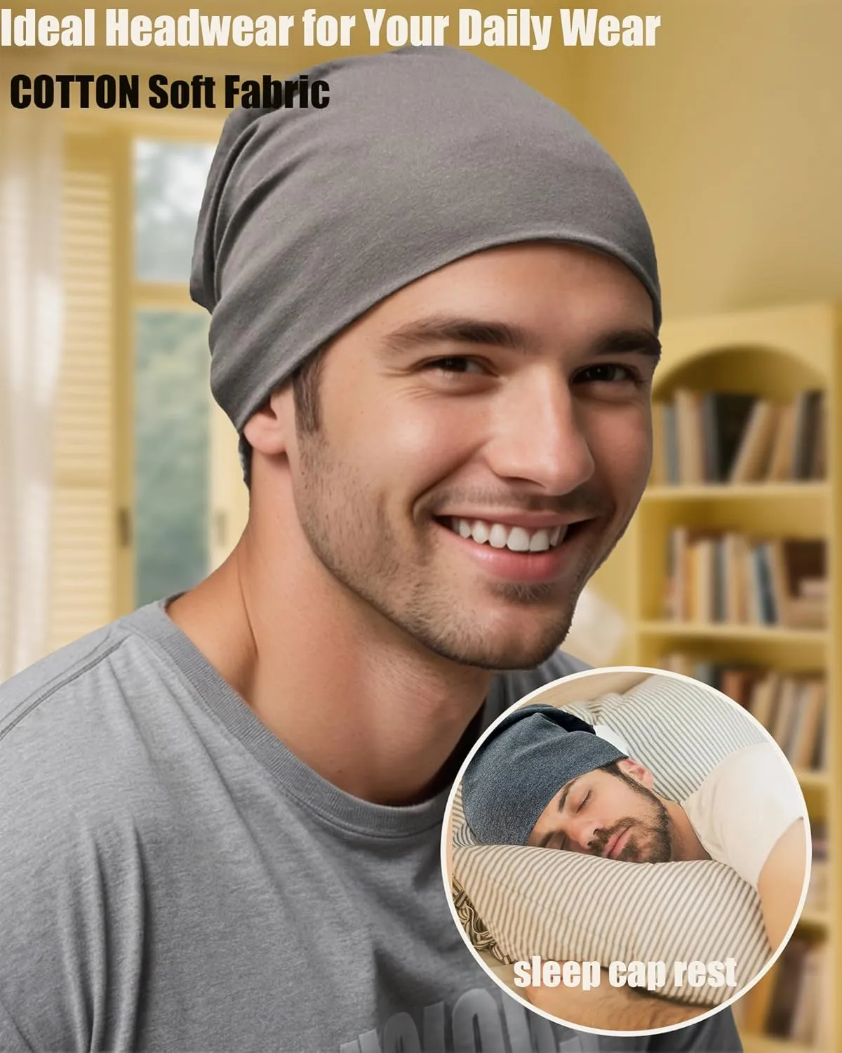 Summer T-Shirt Cotton Slouchy Beanie for Women Men Fashion Style Soft Hipster Daily Hat Lightweight Skull Sleep Cap