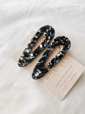Tear Drop Aligator Clip | Black Marble