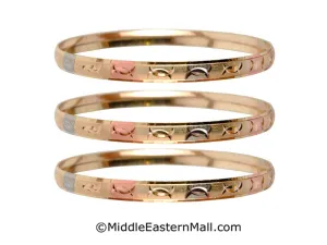 Tri-Color Bangle Bracelets Oro Laminado Set of 3 Gold Plated one year warranty #3 (7590)