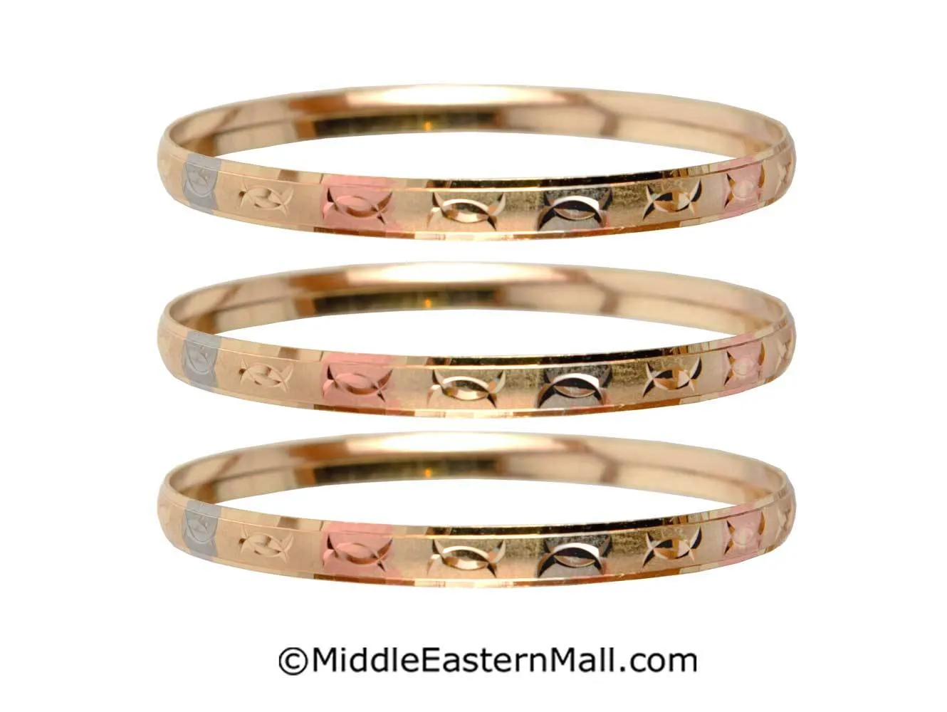 Tri-Color Bangle Bracelets Oro Laminado Set of 3 Gold Plated one year warranty #3 (7590)