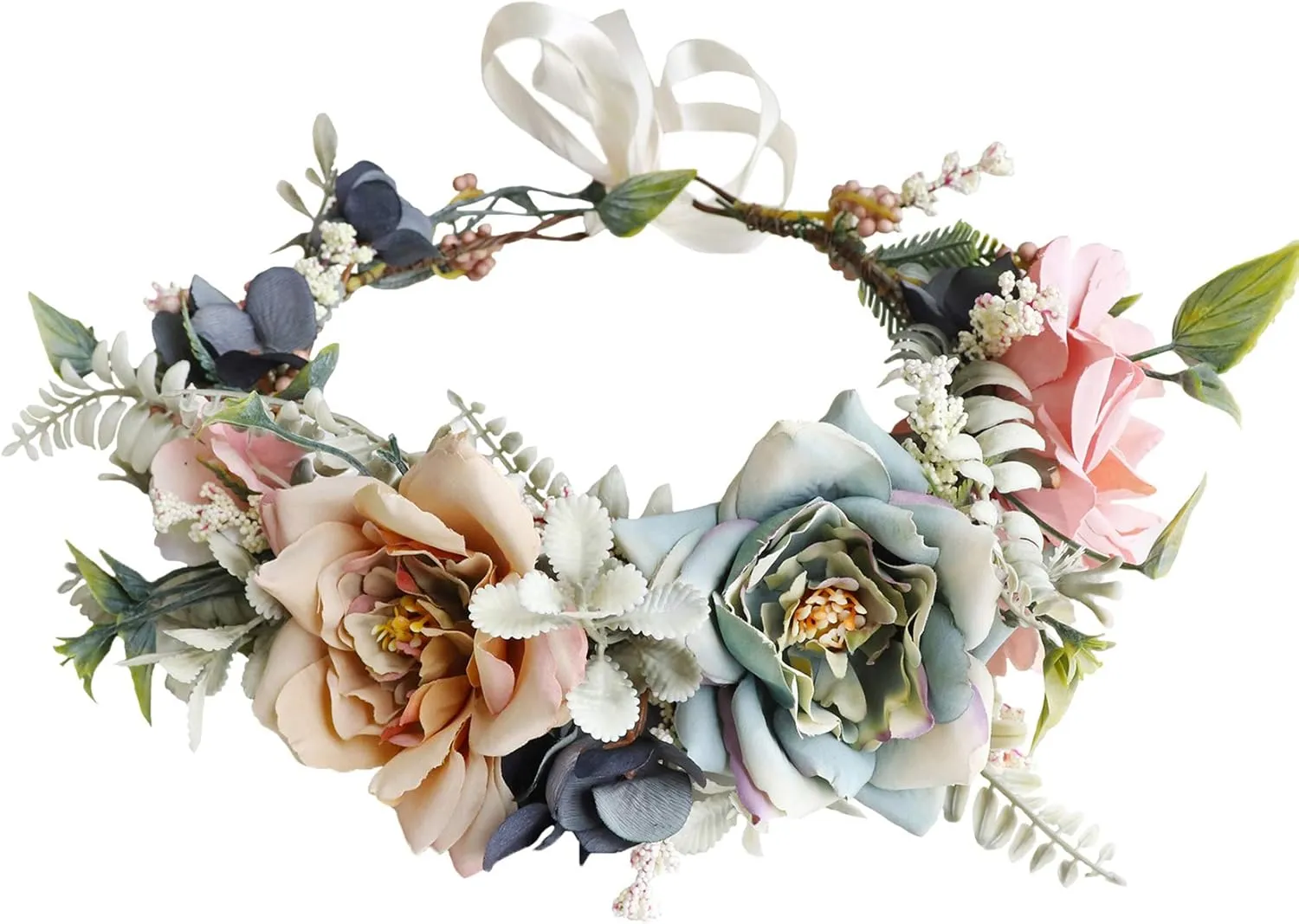 Vivivalue Floral Crown Women Flower Headband Floral Headpiece Halo Wedding Party Festival Photos