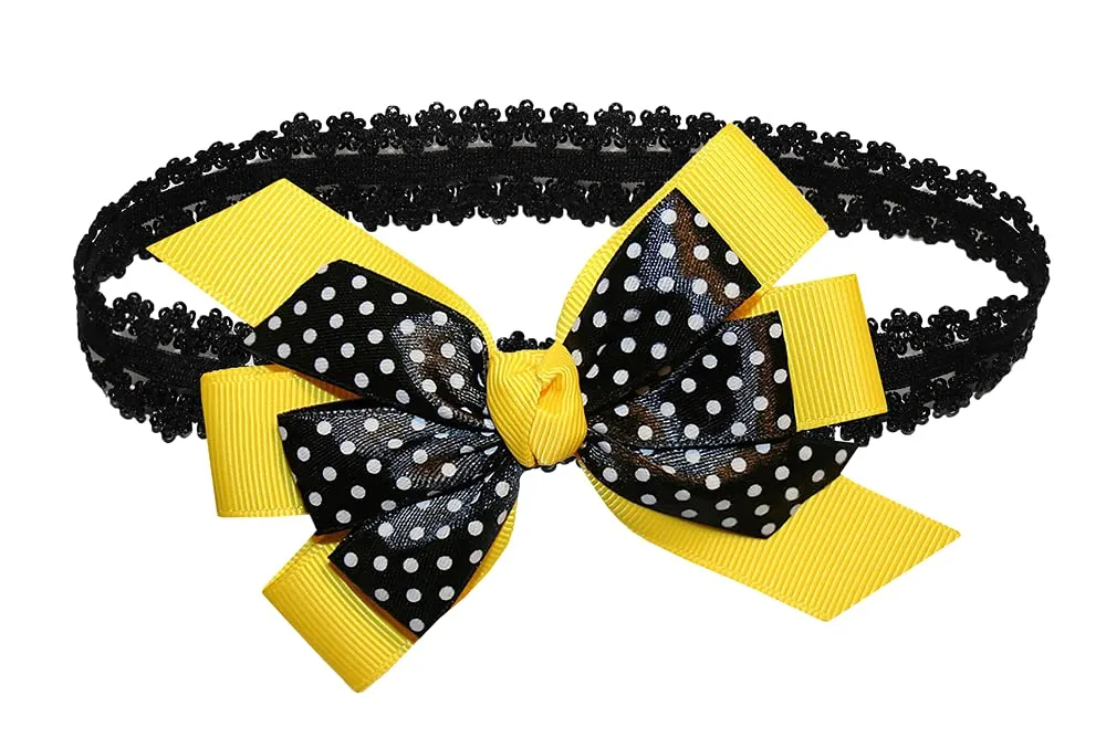 WD2U Baby Girls Black Dotted Grosgrain Boutique Hair Bow Stretch Headband (Autumn Orange)