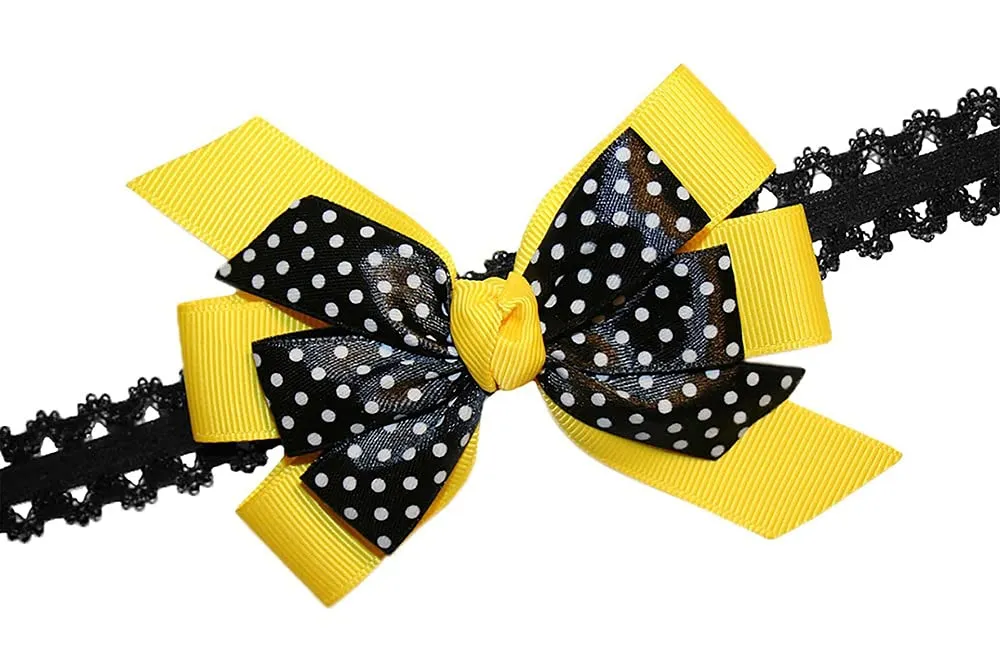 WD2U Baby Girls Black Dotted Grosgrain Boutique Hair Bow Stretch Headband (Autumn Orange)