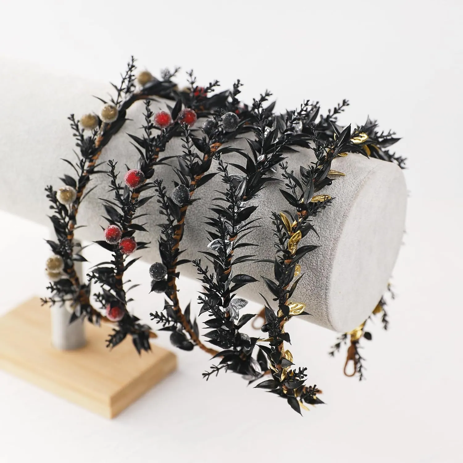 Wedding Flower Crown Fairy Headpiece - Black Wreath Headdress Renaissance for Women Girls Lady in Bridal Halloween Party Festival Gifts Photography Golden Leaf Vine