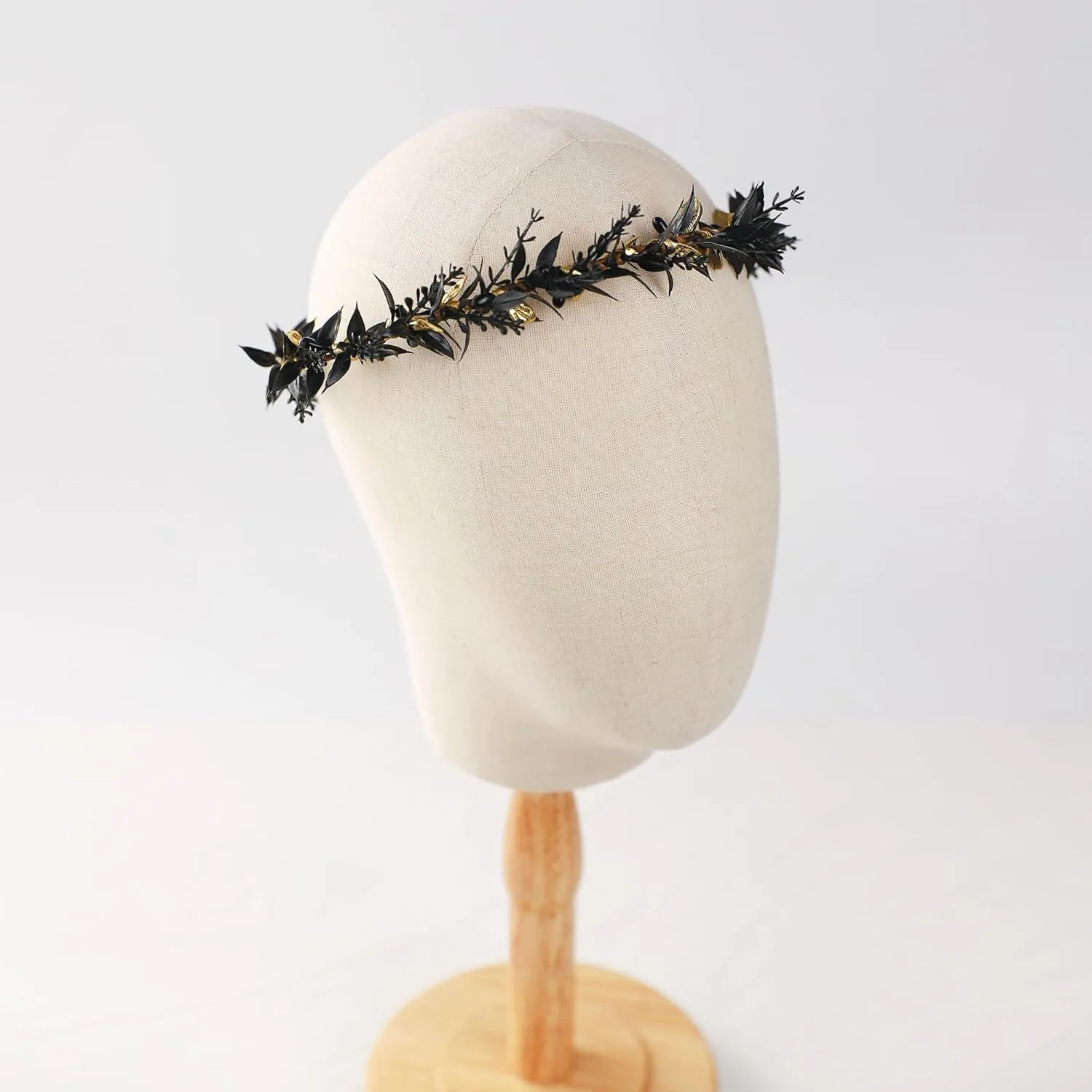 Wedding Flower Crown Fairy Headpiece - Black Wreath Headdress Renaissance for Women Girls Lady in Bridal Halloween Party Festival Gifts Photography Golden Leaf Vine