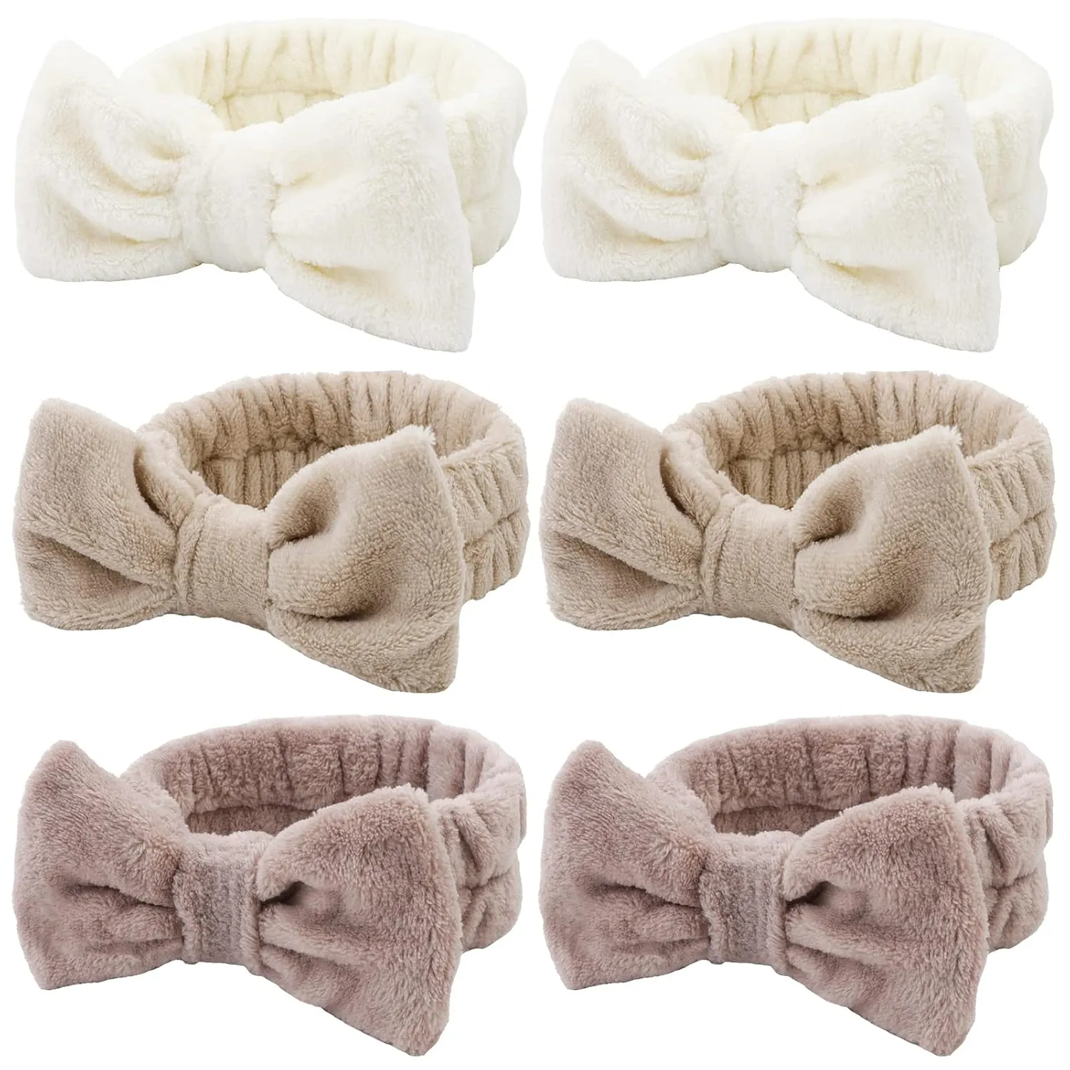 WHAVEL 6 Pack Spa Makeup and Facial Microfiber Bow Headbands - Fluffy Hair Bands for Skincare and Face Washing (Type 16)