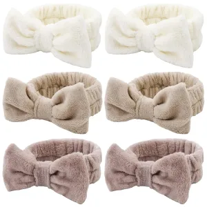 WHAVEL 6 Pack Spa Makeup and Facial Microfiber Bow Headbands - Fluffy Hair Bands for Skincare and Face Washing (Type 16)