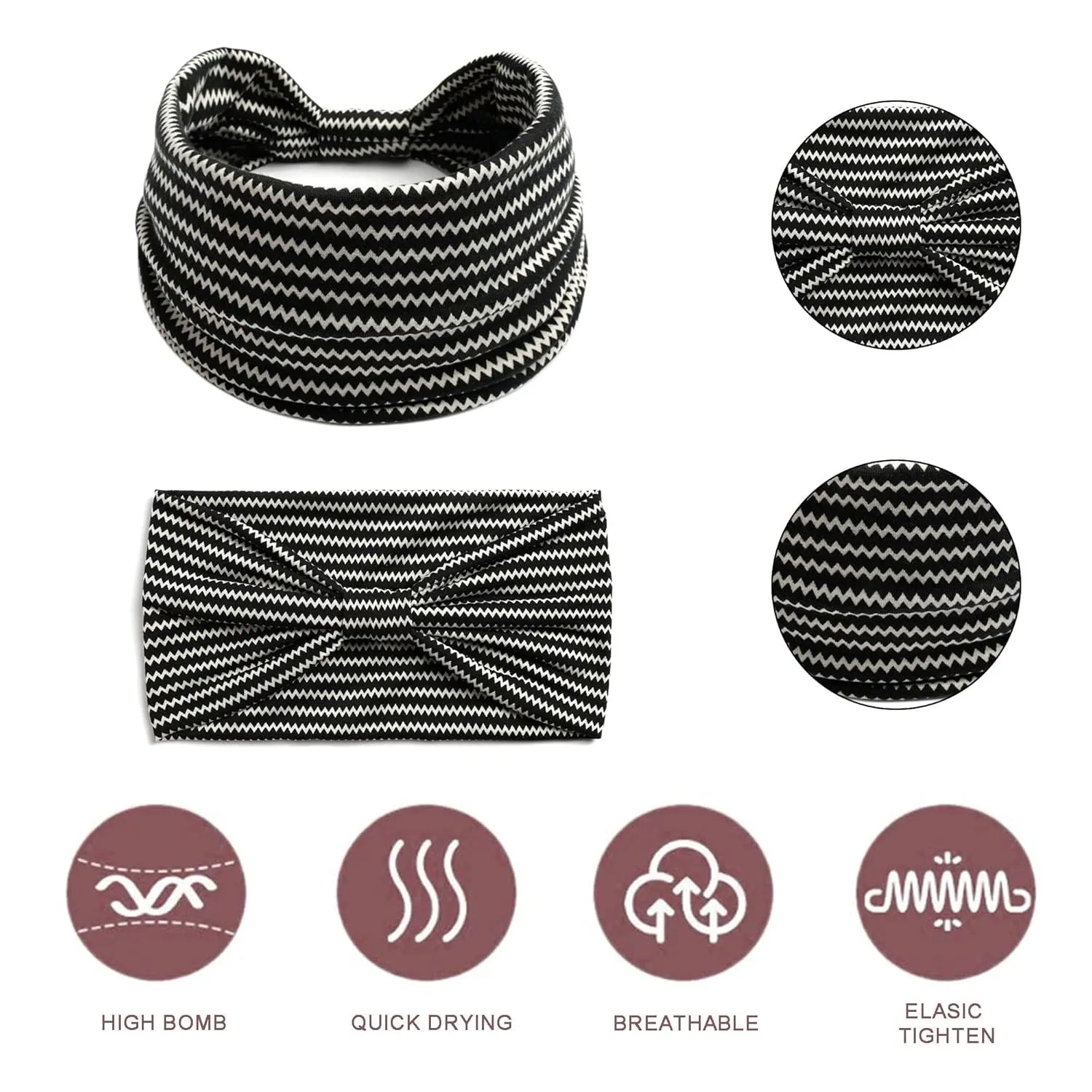 Wide Headbands for Women Boho Head Wraps Knotted Turban Elastic Hairband Stylish Bandana Headband Yoga Running Sweatband Non Slip Paisley Head Bands For Women's Hair 6 Pack