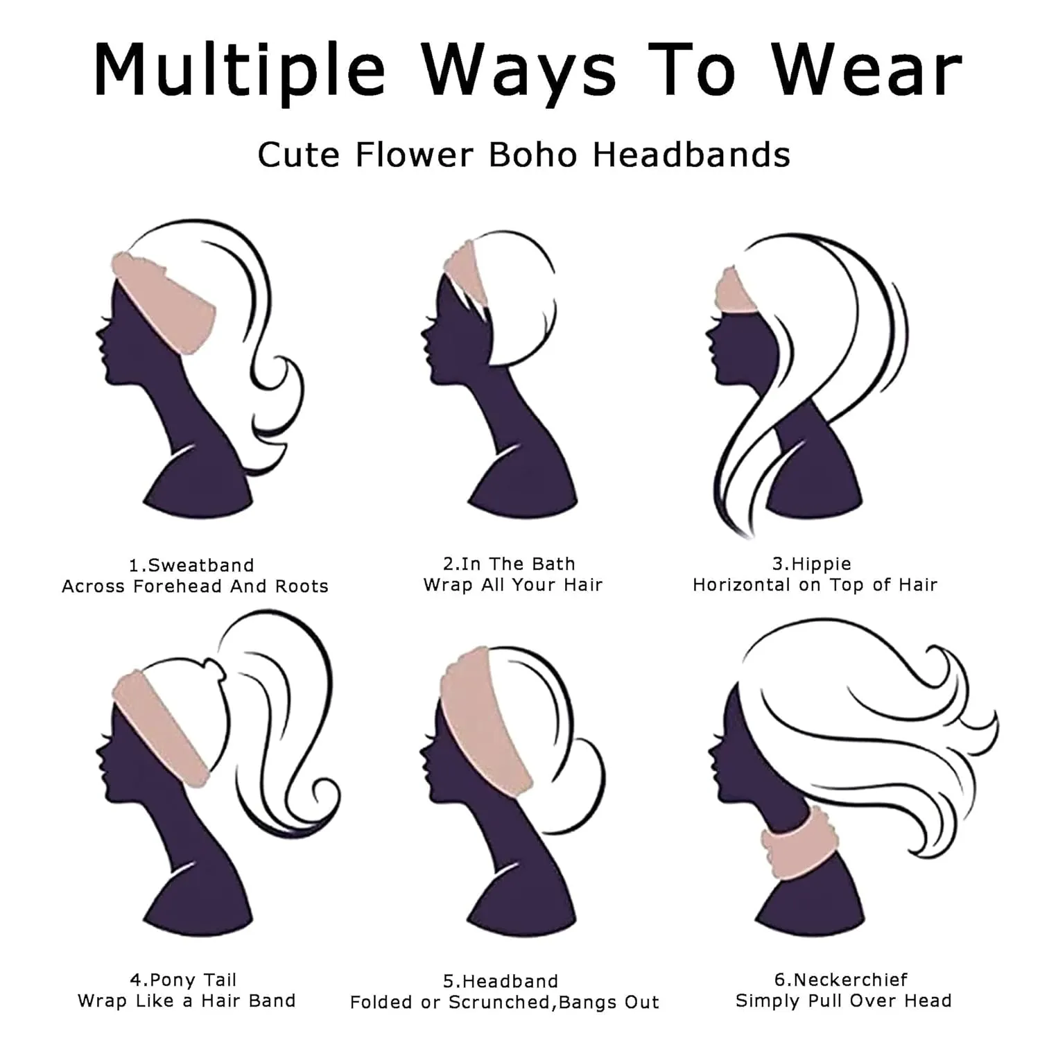 Wide Headbands for Women Boho Head Wraps Knotted Turban Elastic Hairband Stylish Bandana Headband Yoga Running Sweatband Non Slip Paisley Head Bands For Women's Hair 6 Pack