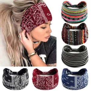 Wide Headbands for Women Boho Head Wraps Knotted Turban Elastic Hairband Stylish Bandana Headband Yoga Running Sweatband Non Slip Paisley Head Bands For Women's Hair 6 Pack