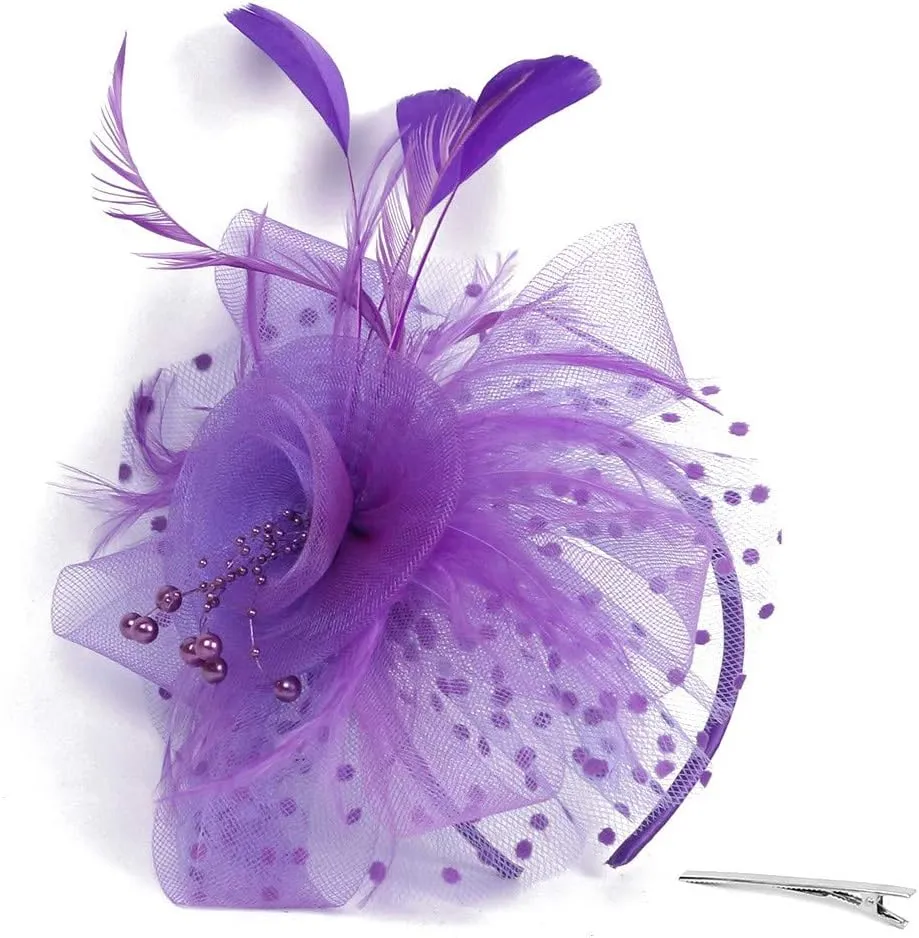 Women Fascinator Feather Flower Hair Clip Pin Brooch Corsage for Bridal Hairband Derby Hat Cocktail Party Wedding
