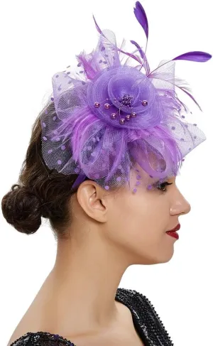 Women Fascinator Feather Flower Hair Clip Pin Brooch Corsage for Bridal Hairband Derby Hat Cocktail Party Wedding